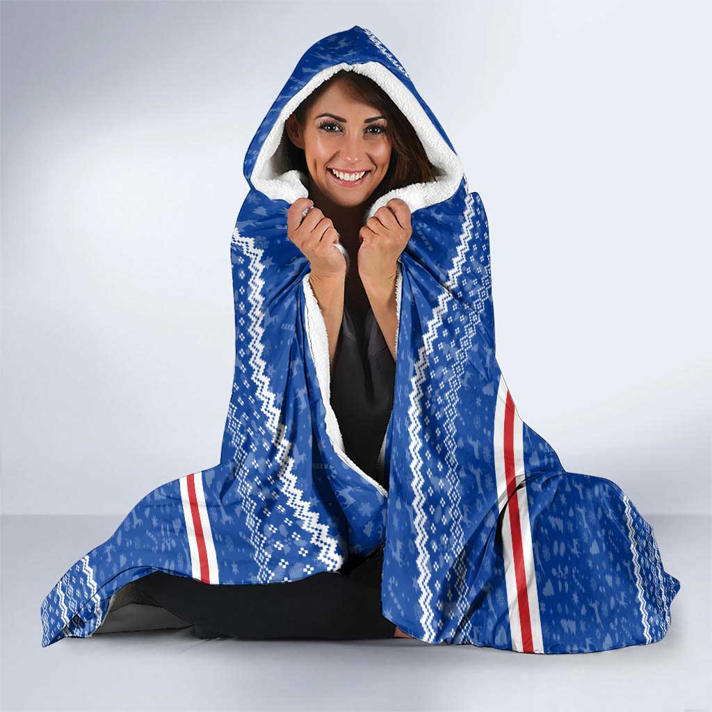 Cape Verde Christmas Hooded Blanket with Blue Festive Pattern Sailing Santa and National Emblem Motif - Wonder Print Shop