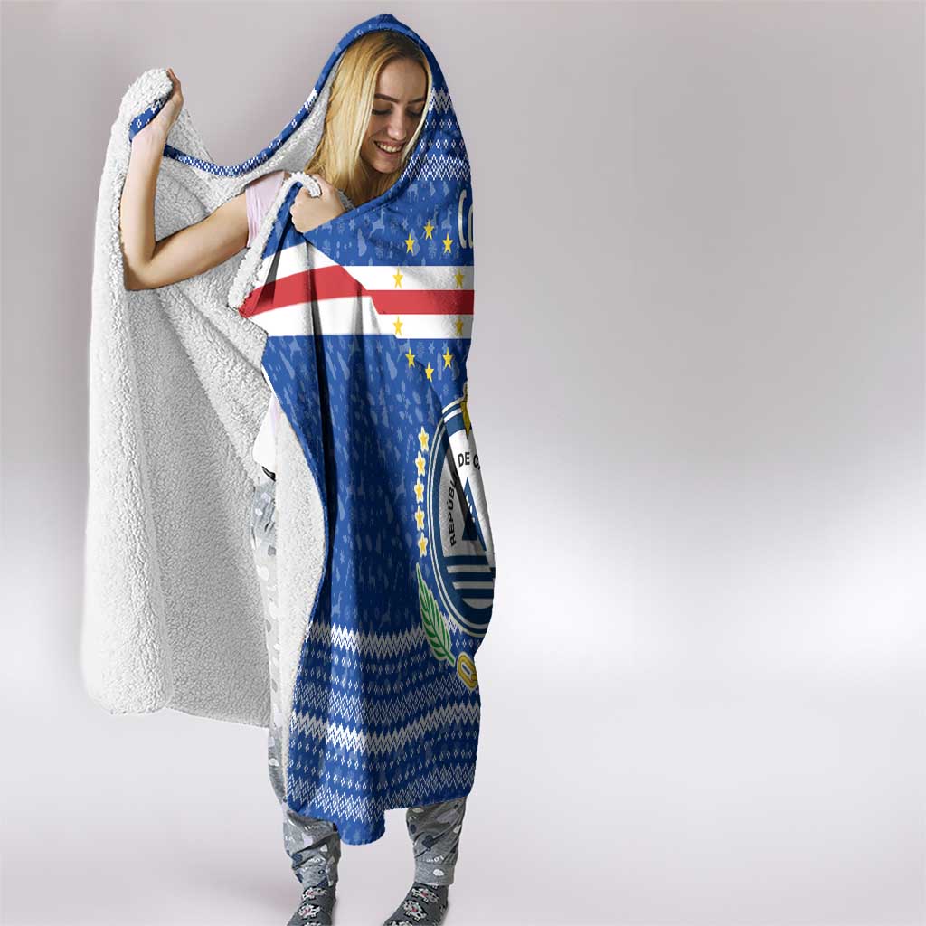 Cape Verde Christmas Hooded Blanket with Blue Festive Pattern Sailing Santa and National Emblem Motif - Wonder Print Shop