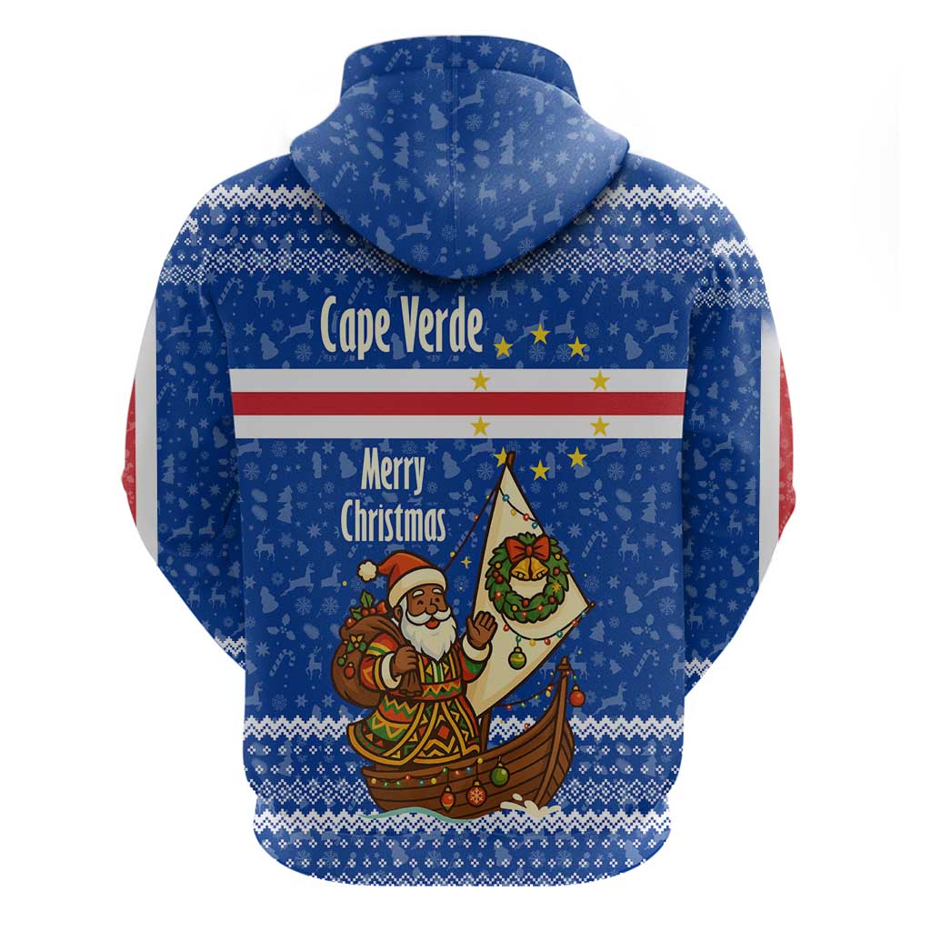 Cape Verde Christmas Hoodie with Blue Festive Pattern Sailing Santa and National Emblem Motif - Wonder Print Shop