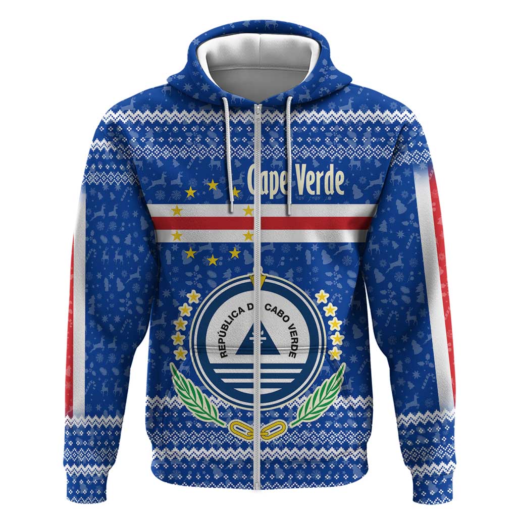 Cape Verde Christmas Hoodie with Blue Festive Pattern Sailing Santa and National Emblem Motif - Wonder Print Shop