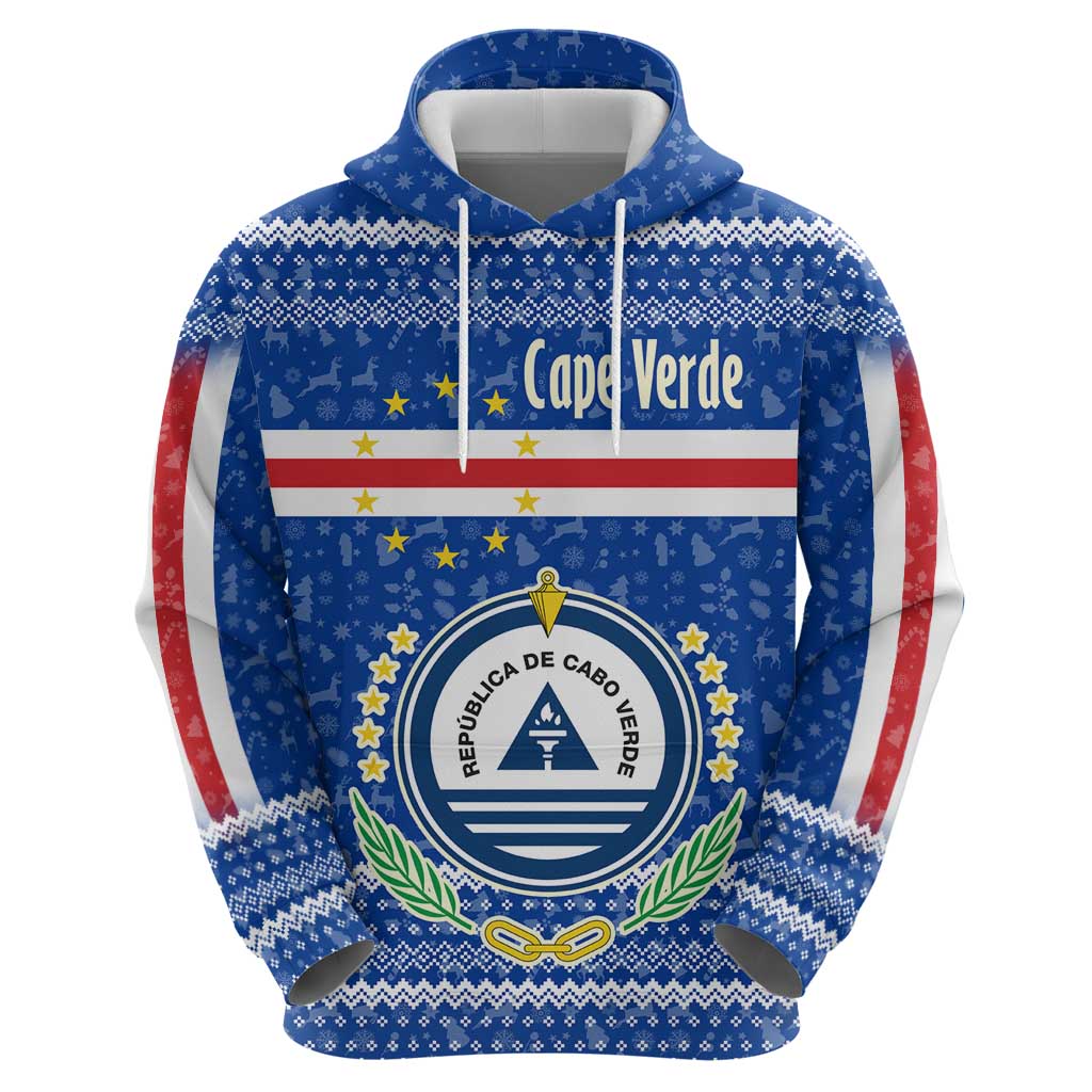Cape Verde Christmas Hoodie with Blue Festive Pattern Sailing Santa and National Emblem Motif - Wonder Print Shop