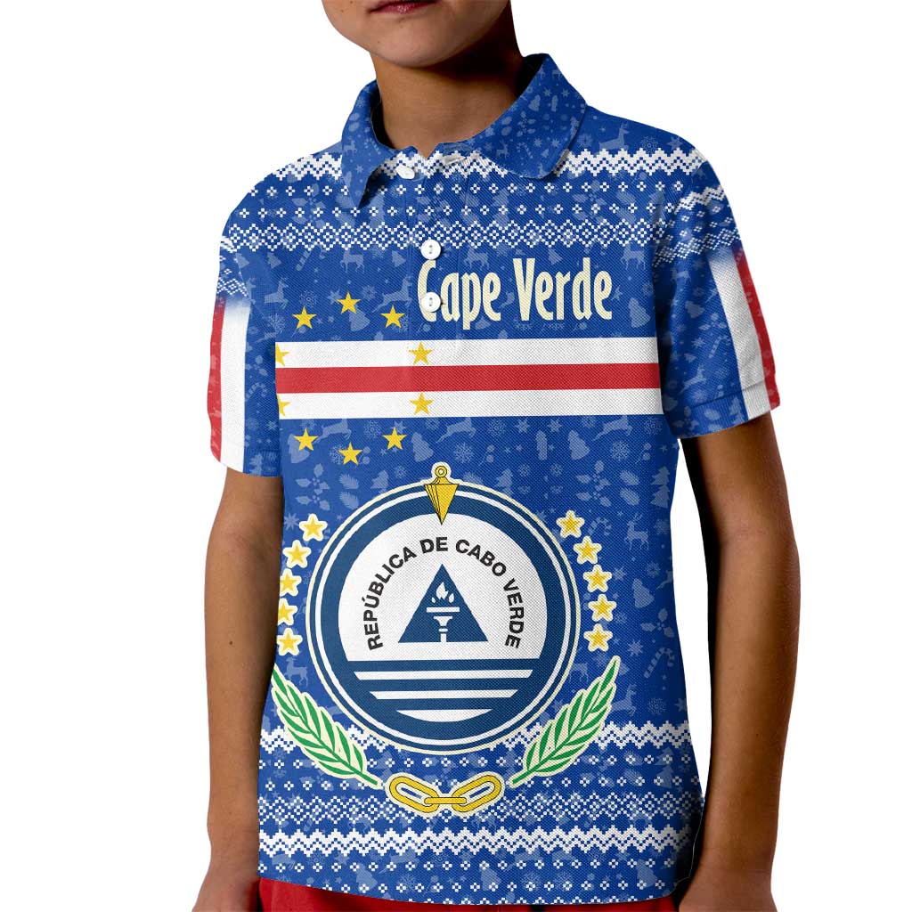 Cape Verde Christmas Kid Polo Shirt with Blue Festive Pattern Sailing Santa and National Emblem Motif - Wonder Print Shop