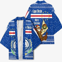 Cape Verde Christmas Kimono with Blue Festive Pattern Sailing Santa and National Emblem Motif - Wonder Print Shop