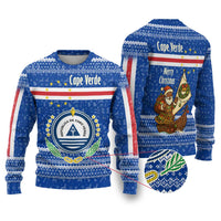 Cape Verde Christmas Ugly Christmas Sweater with Blue Festive Pattern Sailing Santa and National Emblem Motif - Wonder Print Shop