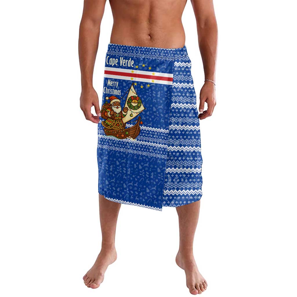 Cape Verde Christmas Lavalava with Blue Festive Pattern Sailing Santa and National Emblem Motif - Wonder Print Shop