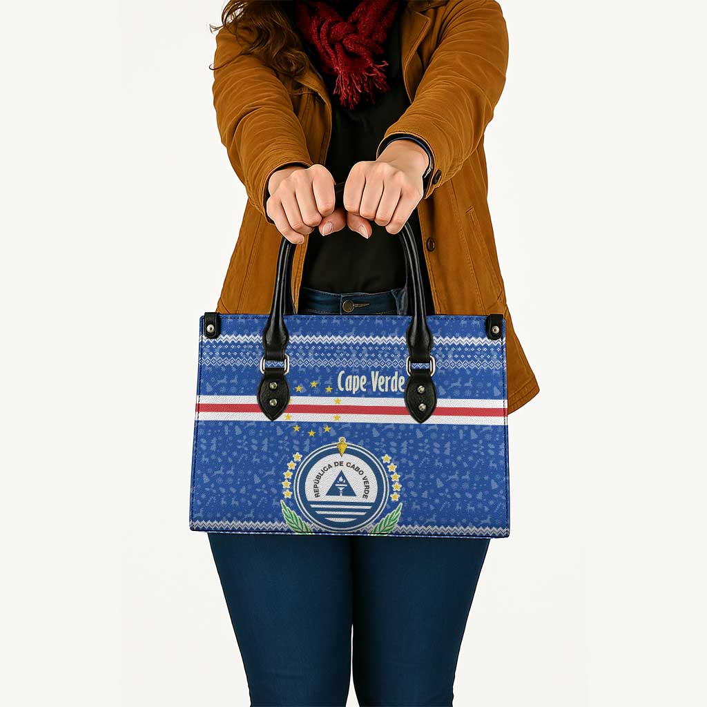 Cape Verde Christmas Leather Bag with Blue Festive Pattern Sailing Santa and National Emblem Motif - Wonder Print Shop