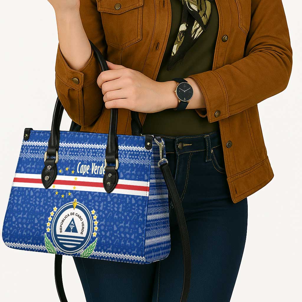 Cape Verde Christmas Leather Bag with Blue Festive Pattern Sailing Santa and National Emblem Motif - Wonder Print Shop