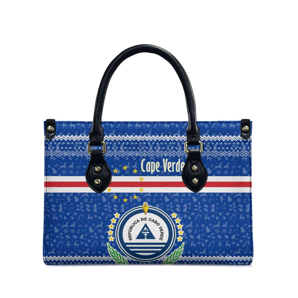 Cape Verde Christmas Leather Bag with Blue Festive Pattern Sailing Santa and National Emblem Motif - Wonder Print Shop