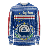 Cape Verde Christmas Long Sleeve Shirt with Blue Festive Pattern Sailing Santa and National Emblem Motif - Wonder Print Shop
