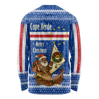 Cape Verde Christmas Long Sleeve Shirt with Blue Festive Pattern Sailing Santa and National Emblem Motif - Wonder Print Shop