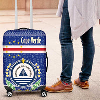Cape Verde Christmas Luggage Cover with Blue Festive Pattern Sailing Santa and National Emblem Motif - Wonder Print Shop