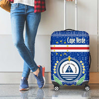 Cape Verde Christmas Luggage Cover with Blue Festive Pattern Sailing Santa and National Emblem Motif - Wonder Print Shop