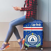 Cape Verde Christmas Luggage Cover with Blue Festive Pattern Sailing Santa and National Emblem Motif - Wonder Print Shop
