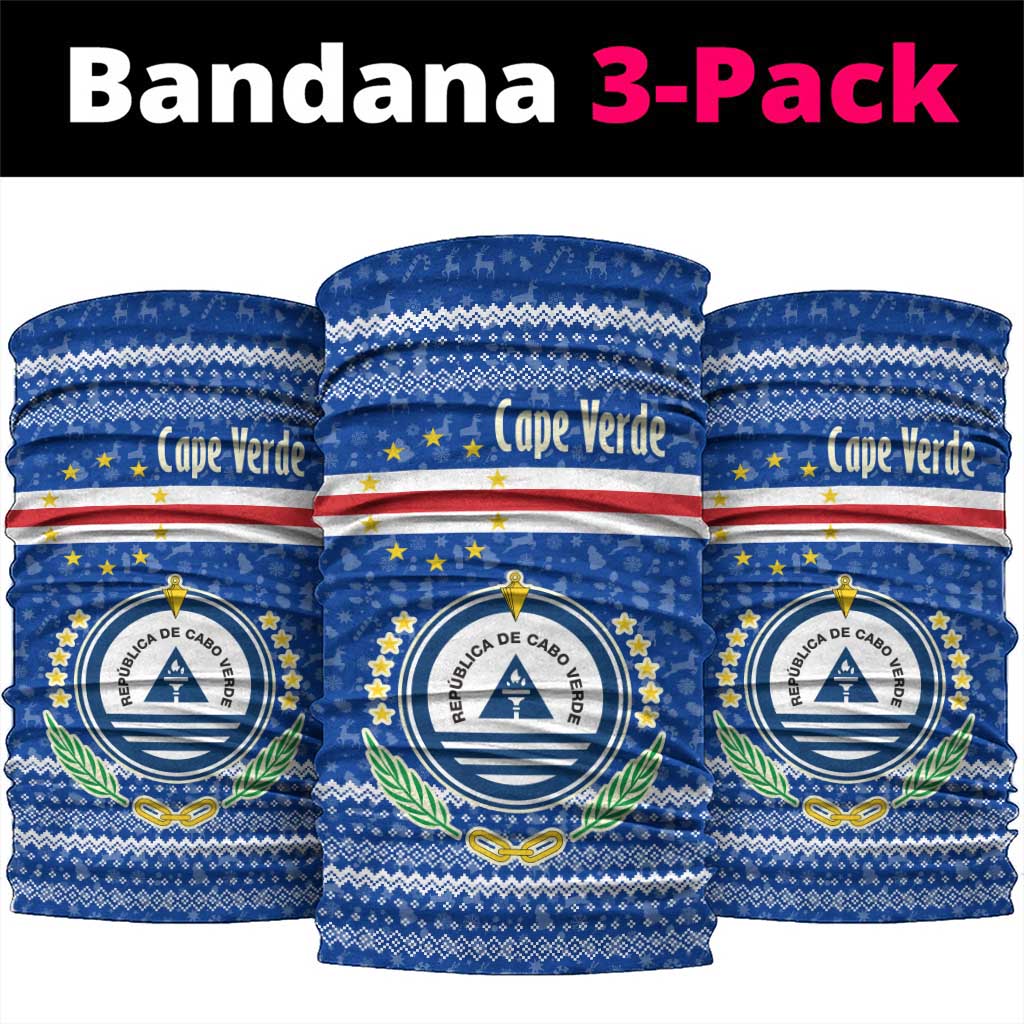 Cape Verde Christmas Neck Gaiter with Blue Festive Pattern Sailing Santa and National Emblem Motif - Wonder Print Shop