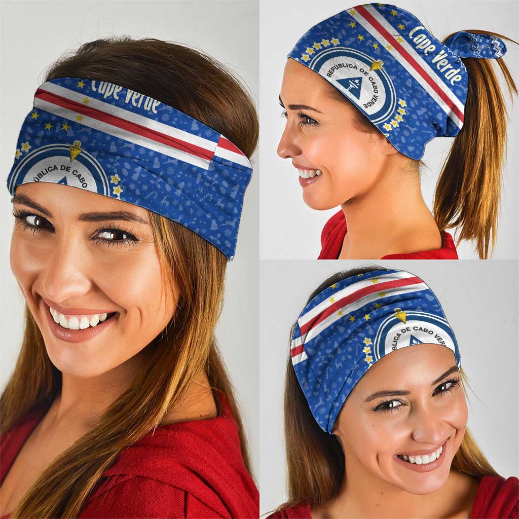 Cape Verde Christmas Neck Gaiter with Blue Festive Pattern Sailing Santa and National Emblem Motif - Wonder Print Shop