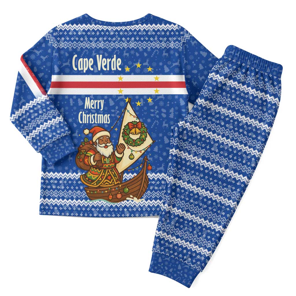 Cape Verde Christmas Pajama Set with Blue Festive Pattern Sailing Santa and National Emblem Motif - Wonder Print Shop