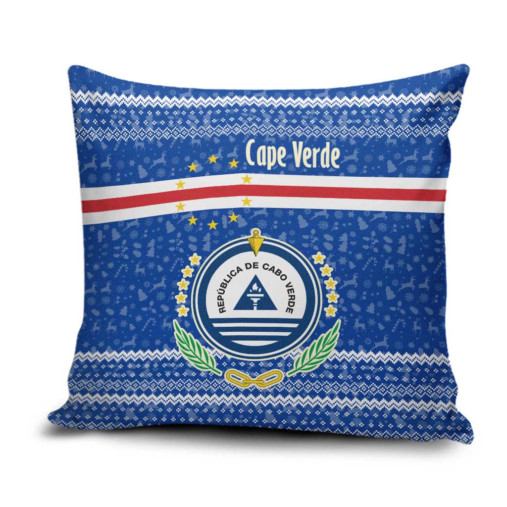 Cape Verde Christmas Pillow Cover with Blue Festive Pattern Sailing Santa and National Emblem Motif - Wonder Print Shop