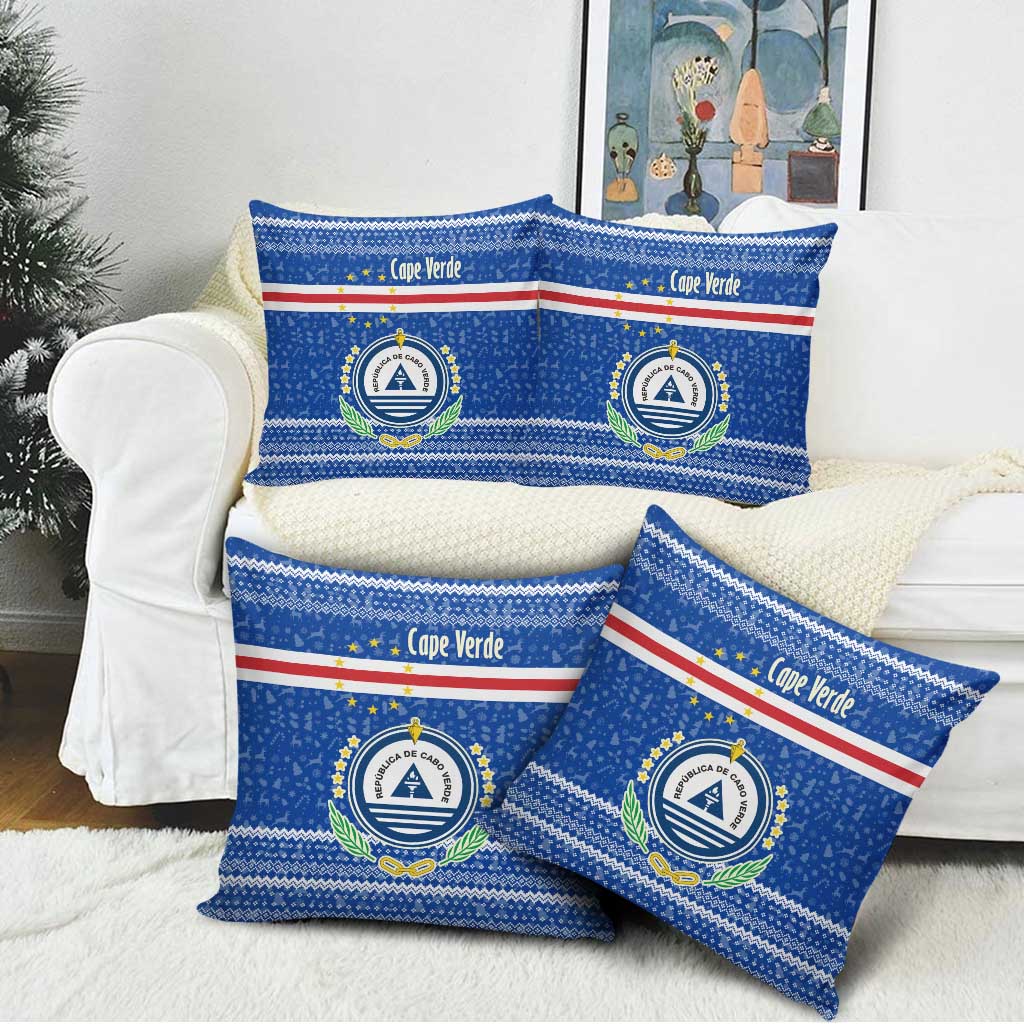 Cape Verde Christmas Pillow Cover with Blue Festive Pattern Sailing Santa and National Emblem Motif - Wonder Print Shop