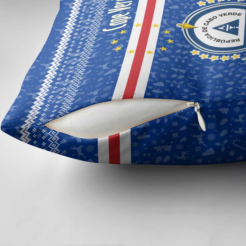 Cape Verde Christmas Pillow Cover with Blue Festive Pattern Sailing Santa and National Emblem Motif - Wonder Print Shop