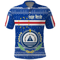 Cape Verde Christmas Polo Shirt with Blue Festive Pattern Sailing Santa and National Emblem Motif - Wonder Print Shop