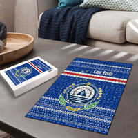 Cape Verde Christmas Puzzle with Blue Festive Pattern Sailing Santa and National Emblem Motif - Wonder Print Shop