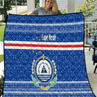 Cape Verde Christmas Quilt with Blue Festive Pattern Sailing Santa and National Emblem Motif - Wonder Print Shop