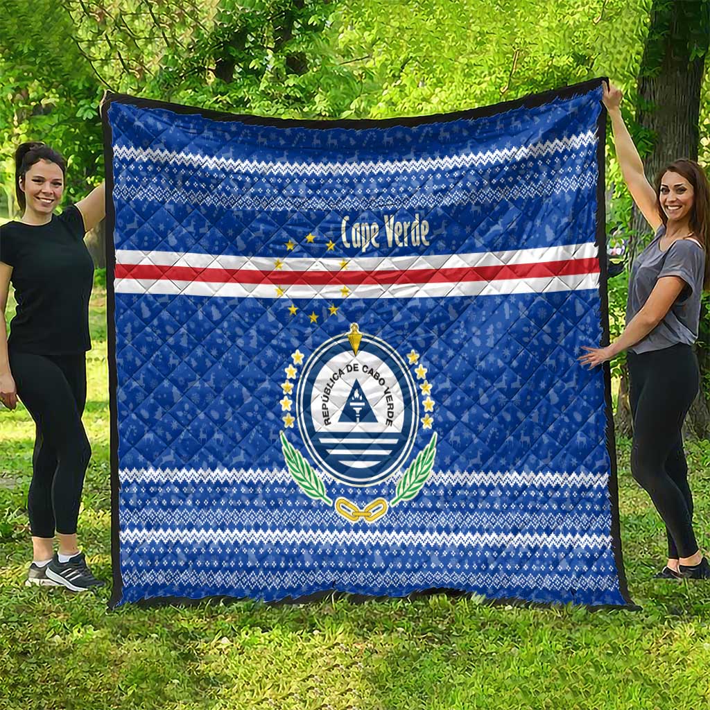 Cape Verde Christmas Quilt with Blue Festive Pattern Sailing Santa and National Emblem Motif - Wonder Print Shop