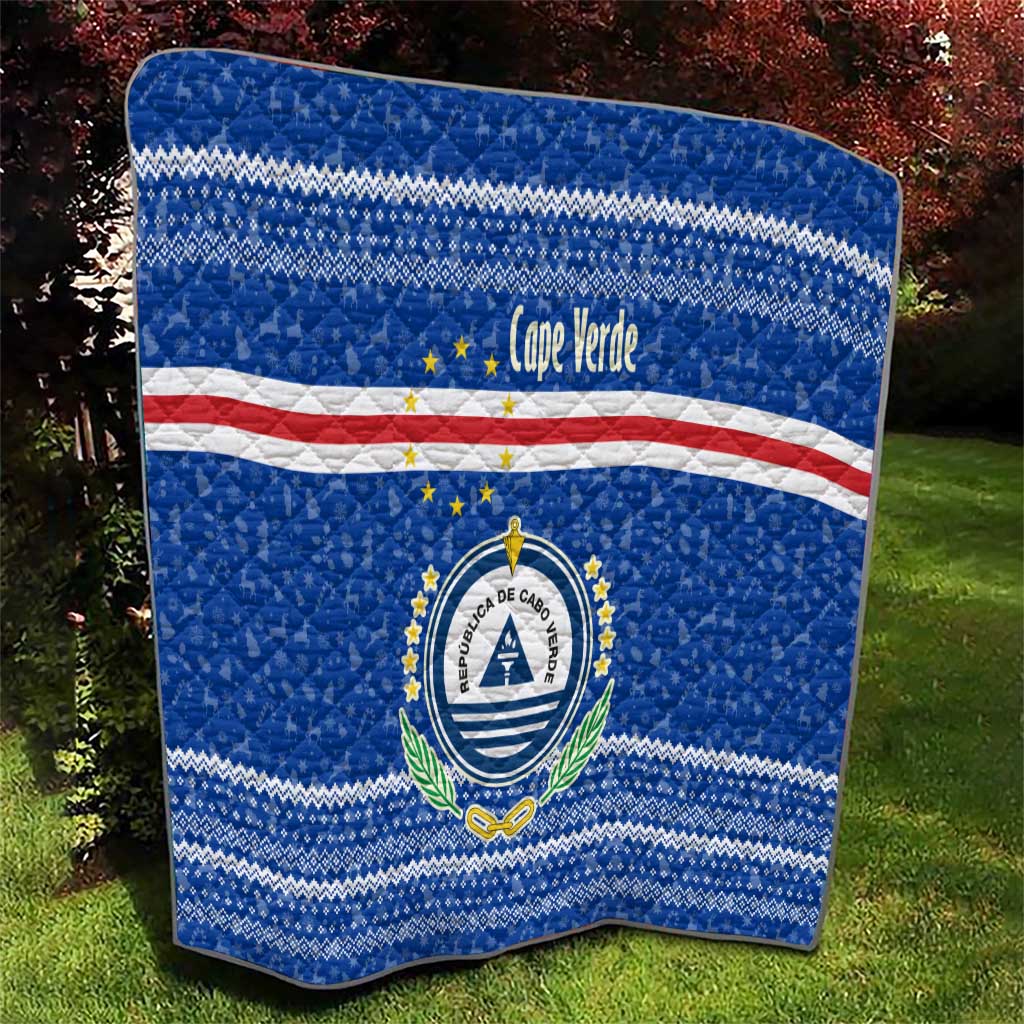 Cape Verde Christmas Quilt with Blue Festive Pattern Sailing Santa and National Emblem Motif - Wonder Print Shop