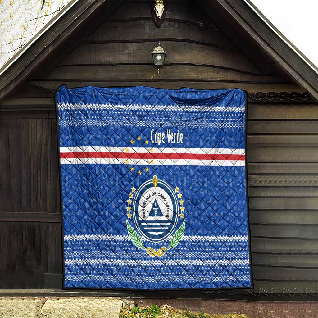 Cape Verde Christmas Quilt with Blue Festive Pattern Sailing Santa and National Emblem Motif - Wonder Print Shop