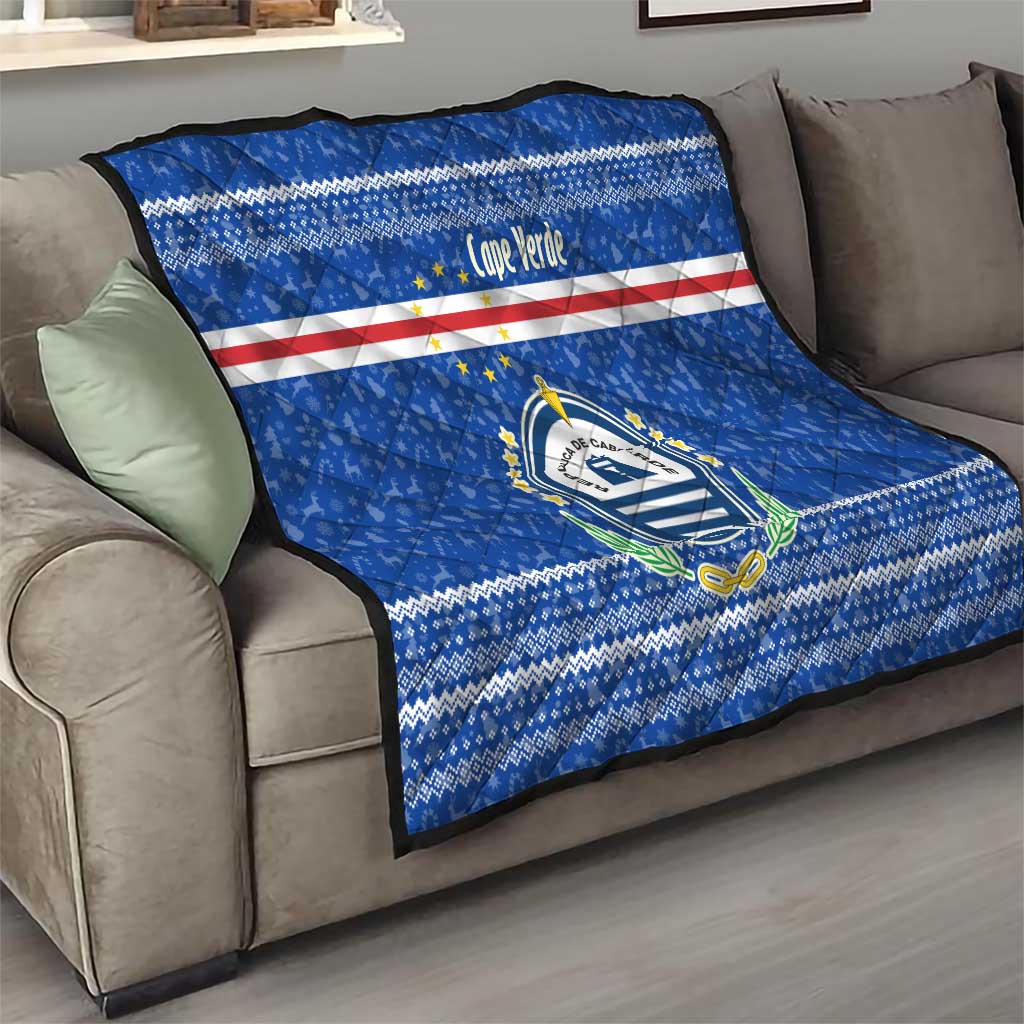 Cape Verde Christmas Quilt with Blue Festive Pattern Sailing Santa and National Emblem Motif - Wonder Print Shop