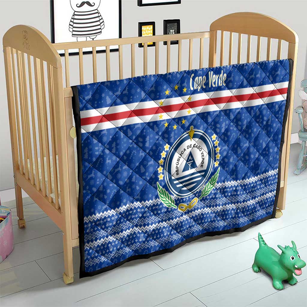 Cape Verde Christmas Quilt with Blue Festive Pattern Sailing Santa and National Emblem Motif - Wonder Print Shop