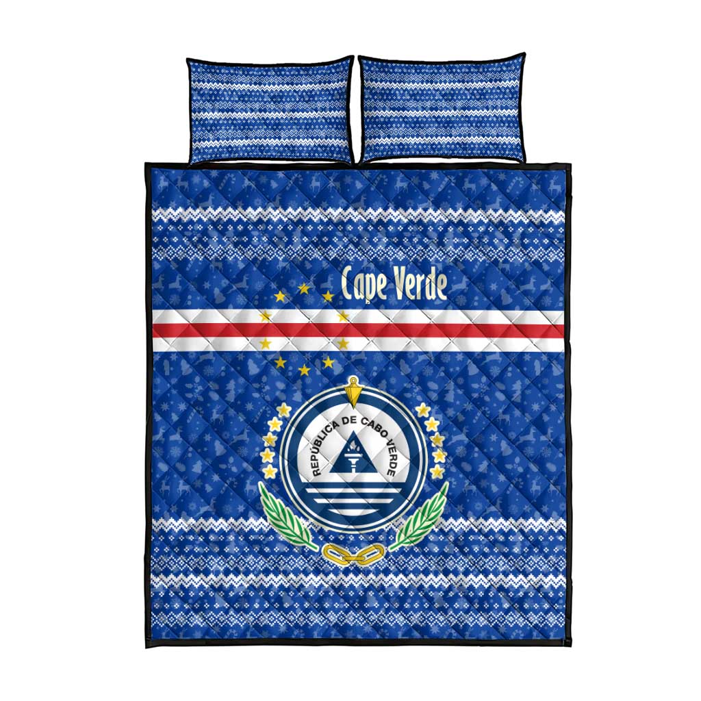 Cape Verde Christmas Quilt Bed Set with Blue Festive Pattern Sailing Santa and National Emblem Motif - Wonder Print Shop