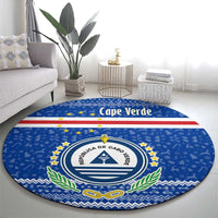 Cape Verde Christmas Round Carpet with Blue Festive Pattern Sailing Santa and National Emblem Motif - Wonder Print Shop