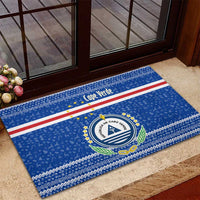 Cape Verde Christmas Rubber Doormat with Blue Festive Pattern Sailing Santa and National Emblem Motif - Wonder Print Shop