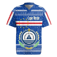 Cape Verde Christmas Rugby Jersey with Blue Festive Pattern Sailing Santa and National Emblem Motif - Wonder Print Shop