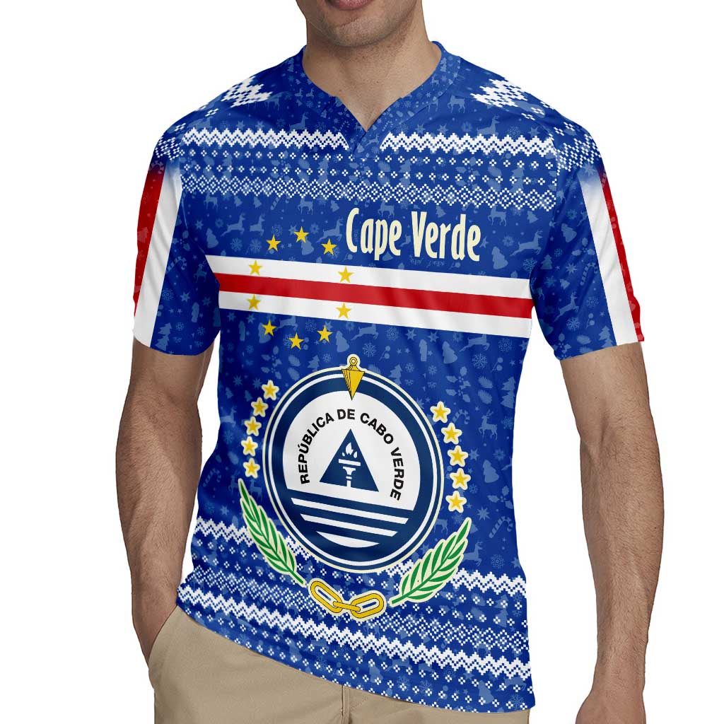 Cape Verde Christmas Rugby Jersey with Blue Festive Pattern Sailing Santa and National Emblem Motif - Wonder Print Shop
