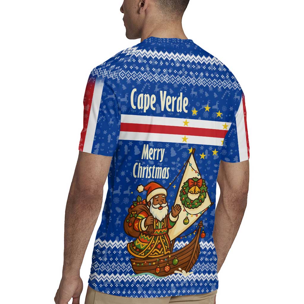 Cape Verde Christmas Rugby Jersey with Blue Festive Pattern Sailing Santa and National Emblem Motif - Wonder Print Shop
