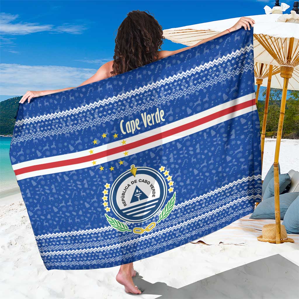 Cape Verde Christmas Sarong with Blue Festive Pattern Sailing Santa and National Emblem Motif - Wonder Print Shop