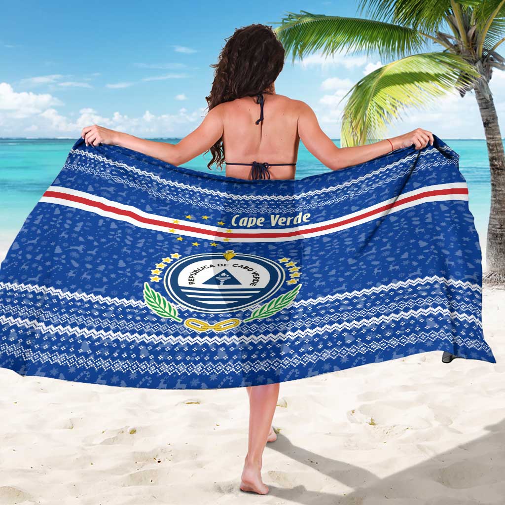 Cape Verde Christmas Sarong with Blue Festive Pattern Sailing Santa and National Emblem Motif - Wonder Print Shop