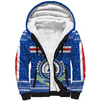 Cape Verde Christmas Sherpa Hoodie with Blue Festive Pattern Sailing Santa and National Emblem Motif - Wonder Print Shop