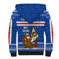 Cape Verde Christmas Sherpa Hoodie with Blue Festive Pattern Sailing Santa and National Emblem Motif - Wonder Print Shop