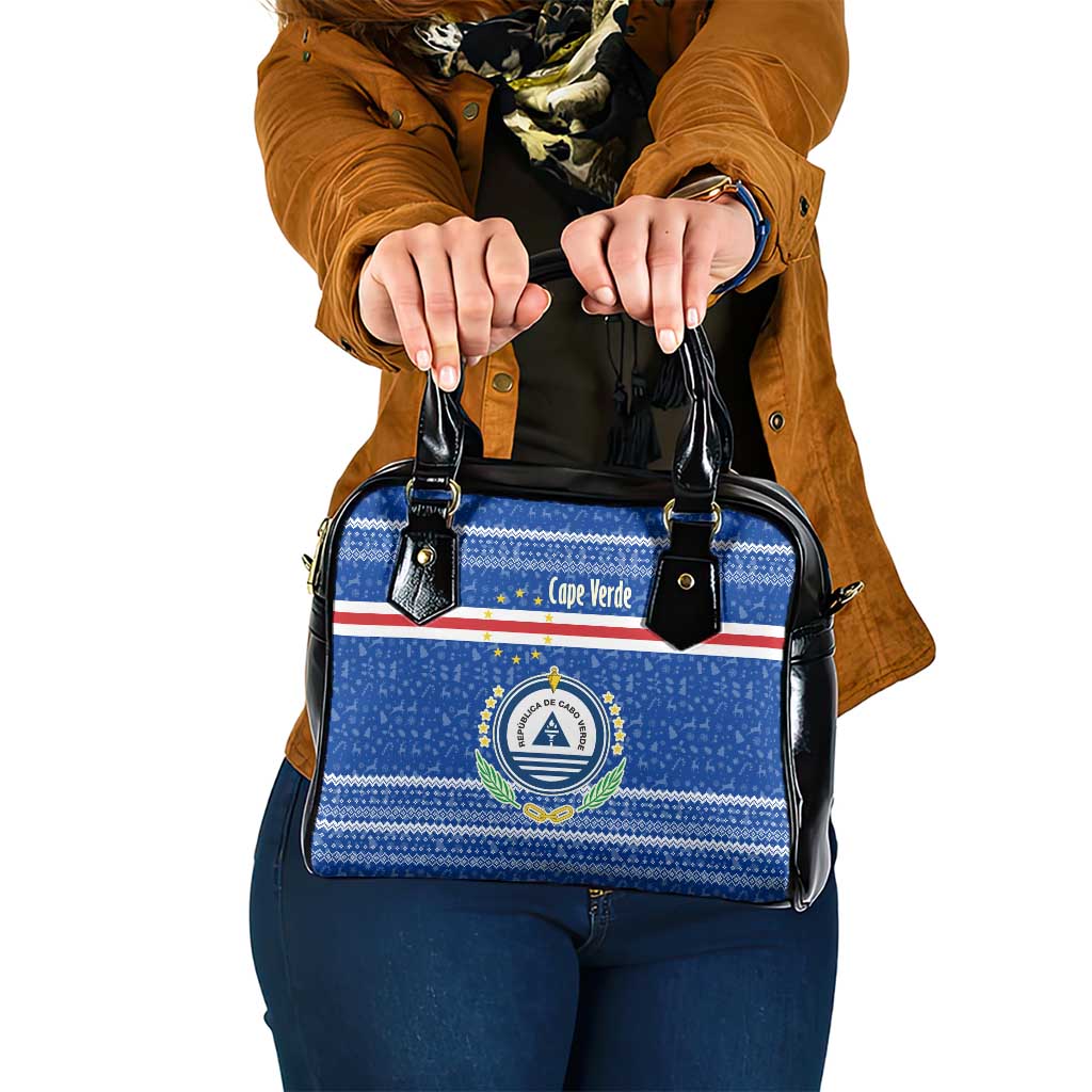 Cape Verde Christmas Shoulder Handbag with Blue Festive Pattern Sailing Santa and National Emblem Motif - Wonder Print Shop