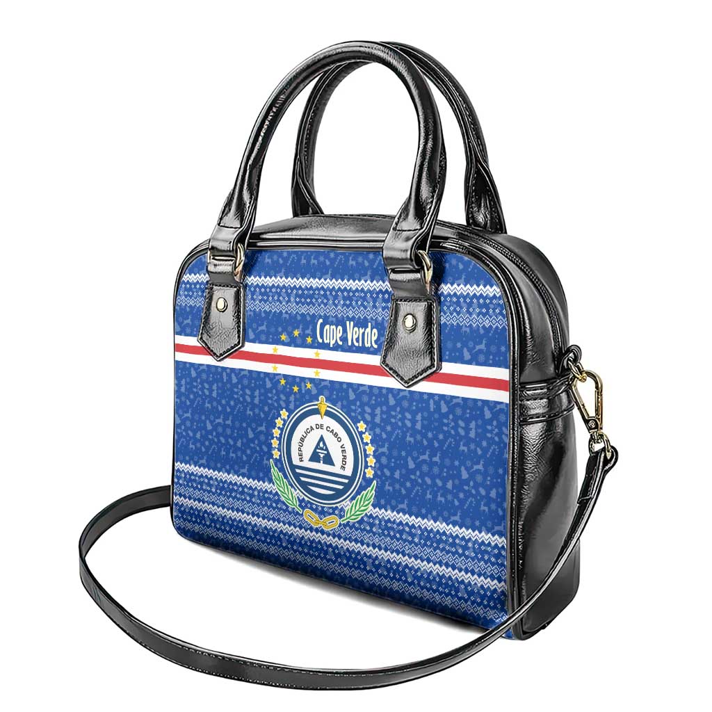 Cape Verde Christmas Shoulder Handbag with Blue Festive Pattern Sailing Santa and National Emblem Motif - Wonder Print Shop