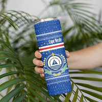 Cape Verde Christmas Skinny Tumbler with Blue Festive Pattern Sailing Santa and National Emblem Motif - Wonder Print Shop