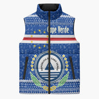 Cape Verde Christmas Sleeveless Puffer Jacket with Blue Festive Pattern Sailing Santa and National Emblem Motif - Wonder Print Shop