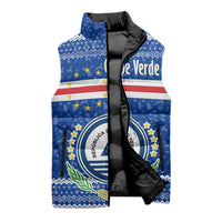 Cape Verde Christmas Sleeveless Puffer Jacket with Blue Festive Pattern Sailing Santa and National Emblem Motif - Wonder Print Shop