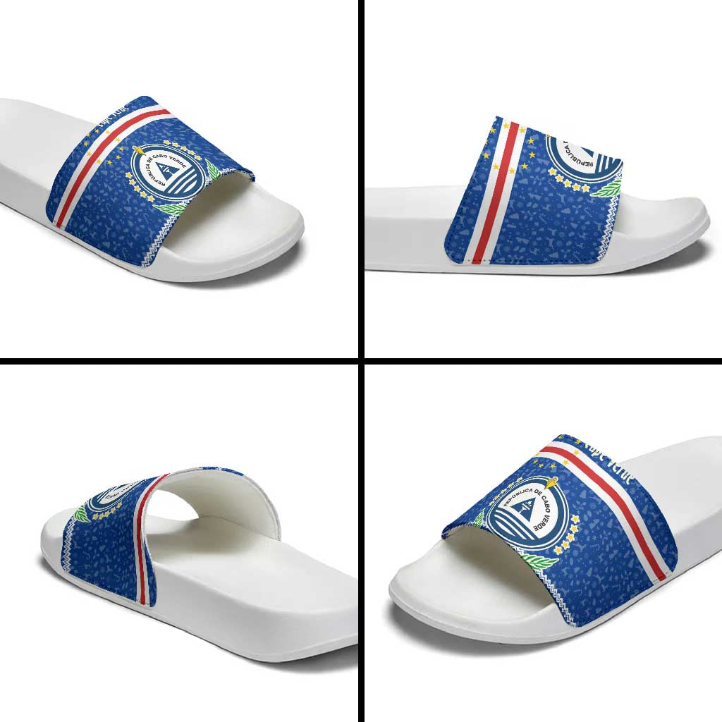 Cape Verde Christmas Slide Sandals with Blue Festive Pattern Sailing Santa and National Emblem Motif - Wonder Print Shop