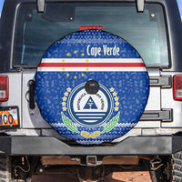 Cape Verde Christmas Spare Tire Cover with Blue Festive Pattern Sailing Santa and National Emblem Motif - Wonder Print Shop