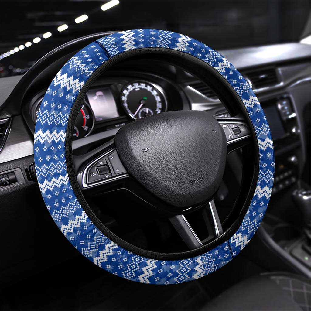 Cape Verde Christmas Steering Wheel Cover with Blue Festive Pattern Sailing Santa and National Emblem Motif - Wonder Print Shop