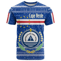 Cape Verde Christmas T Shirt with Blue Festive Pattern Sailing Santa and National Emblem Motif - Wonder Print Shop